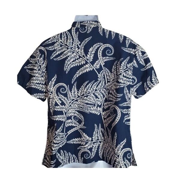 Tori Richard Hawaiian Camp Shirt Size Large Leaf Blue Button Up Short Sleeve - Picture 5 of 9